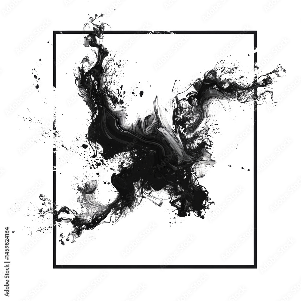 Poster Abstract Ink Explosion within Confines of Square Frame Black and White