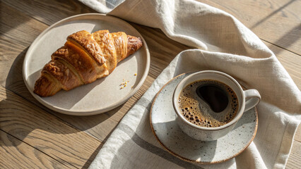Simple and elegant breakfast on a linen napkin.