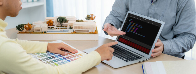 Software development programming on computer screen for brisk application and program coding