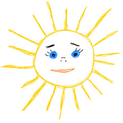 Children's drawing of the sun in doodle style