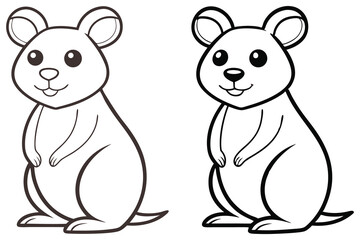 Two adorable cartoon opossums stand facing forward, ready for coloring, isolated on white background