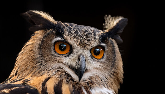 eurasian eagle owl with a black background