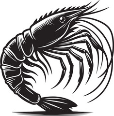 shrimp silhouette vector art illustration white background