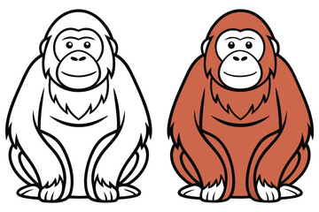 One orangutan is presented in brown and another is in black and white isolated on white background ©  Design_ mn
