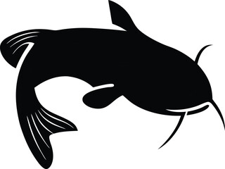 Wels Catfish jump silhouette vector white background