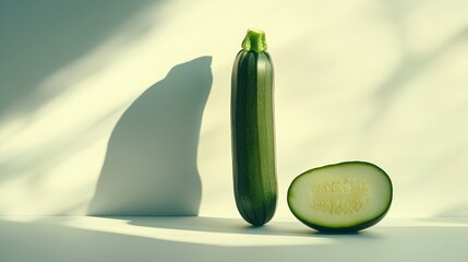 Zucchini still life with dramatic shadow play conveying freshness of produce
