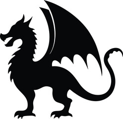 Vector drawing of a black dragon silhouette 