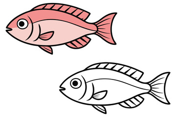 Two cartoon fish appear one shaded pink, the other outlined, isolated on white background
