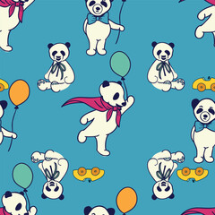 Playful Panda Vector Seamless Pattern Set for Kids Balloons Costumes and Birthday Fun