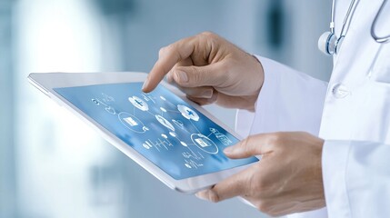 Doctor Using Digital Tablet for Healthcare Management and Electronic Medical Records