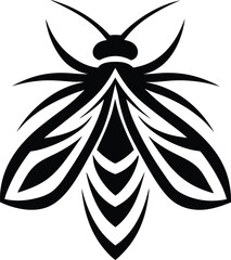 Housefly (Musca domestica) insect silhouette design, labeled linocut vector illustration.