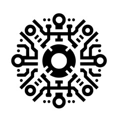 Circular Circuit Board Design: Abstract Tech Logo, Black & White Vector