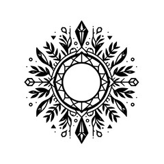 Ornamental Geometric Floral Illustration on White
