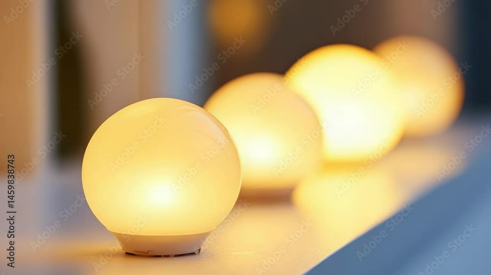 Poster row of light bulbs on a window sill, providing soft lighting