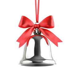 Silver bell tied with red bow isolated on transparent background
