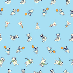 Playful Panda Vector Seamless Pattern Set for Kids Balloons Costumes and Birthday Fun
