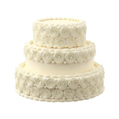 Classic Three Tiered Vanilla Cake Decorated  isolated on a transparent backgroun