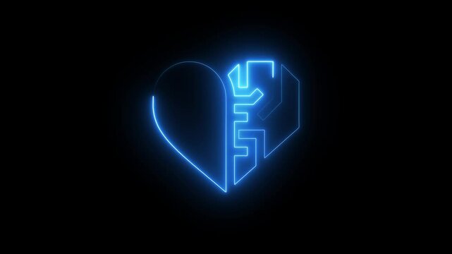 Glowing neon artificial heart icon animation.Heart and heartbeat linear and full pictogram.Artificial cardiac pacemaker icon