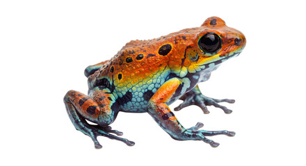 Obraz premium Vibrantly colored frog perched on a rock, surrounded by lush greenery, showcasing nature's beauty and biodiversity