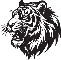 Vector tiger head, face for retro logos, emblems, badges, labels template and t-shirt vintage design element. Isolated on white background