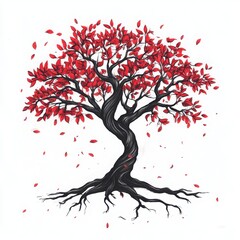 Red leaf tree illustration on a white background