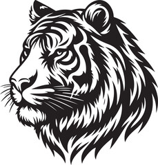 Vector tiger head, face for retro logos, emblems, badges, labels template and t-shirt vintage design element. Isolated on white background