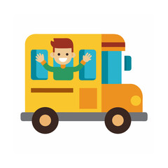 Fototapeta premium Rural Schoolhouse with School Bus Vector Illustration on White Background