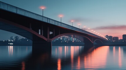 A bridge spans a river in the city of sydney. Twilight Bridge. Illustration