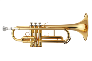 High-quality stock photo of a golden trumpet isolated on white background PNG
