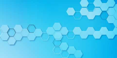 Blue hexagon on minimal simple blue watercolor vector illustration Science technology and medical concept hexagon on  background.