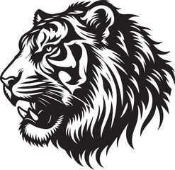 Vector tiger head, face for retro logos, emblems, badges, labels template and t-shirt vintage design element. Isolated on white background