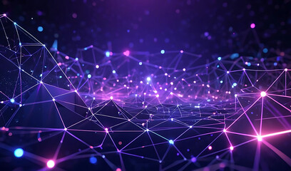 Obraz premium Futuristic Digital Network Glowing Points and Connected Lines Background