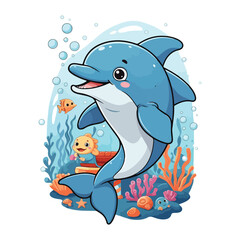 Cute Whale Swimming Cartoon Vector Icon Illustration Animal Nature Icon Isolated Flat Vector