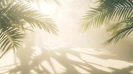 Fototapeta premium Warm, tropical foliage shadows on a light background.