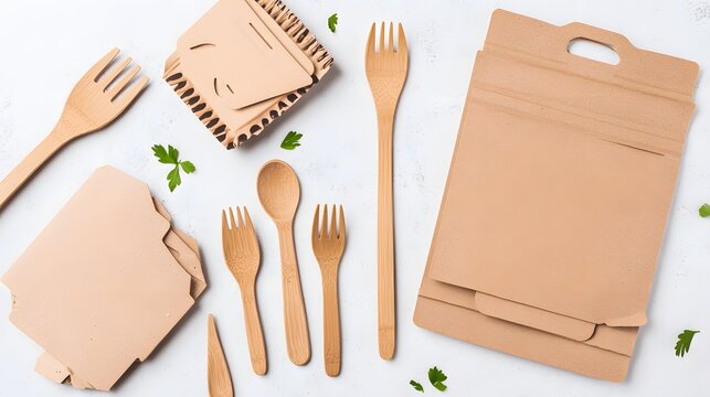 Eco-Friendly Disposable Bamboo Cutlery and Cardboard Packaging