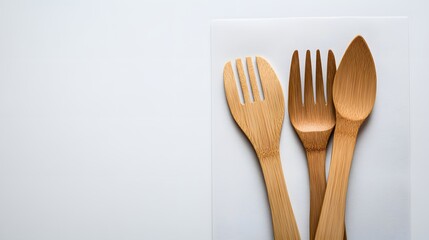 Elegant Bamboo Utensils on White Background Eco-Friendly Kitchenware