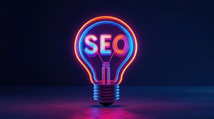 Lightbulb with glowing SEO concept. Graphic concept for your design illustration , no logos, no brands