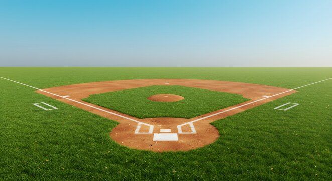 A meticulously manicured baseball field, inviting athletes and fans for a thrilling game.