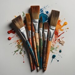 Obraz premium Paint Brushes Flat Lay