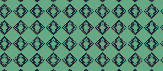  lattice Style repeating geometric pattern with teal-green squares, dark teal-blue accents, golden-yellow outlines, and arrow motifs
