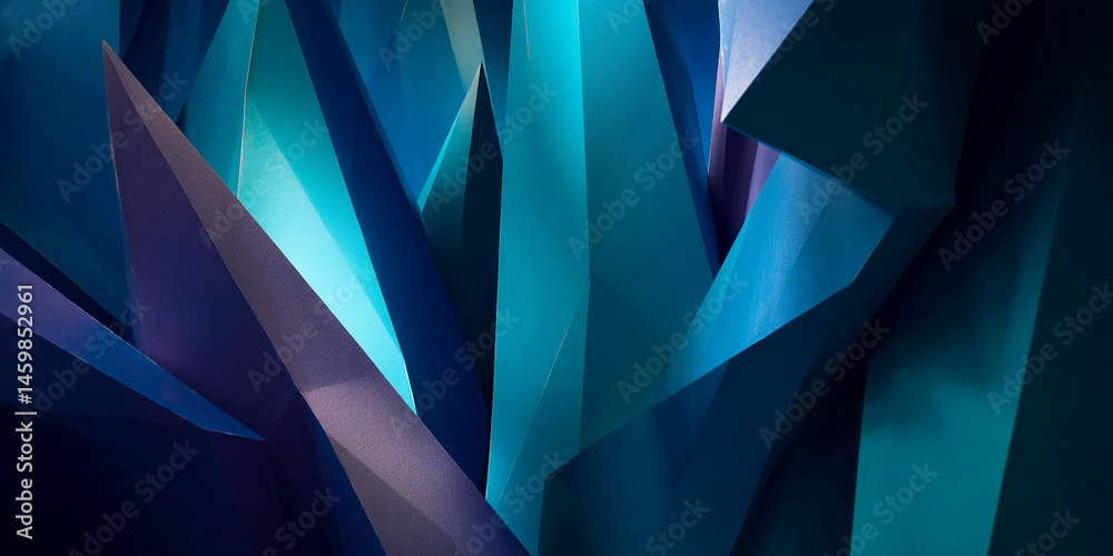 Poster Abstract image of teal and purple geometric shapes creating a dynamic, textured background suitable for design projects, showcasing a modern and artistic concept