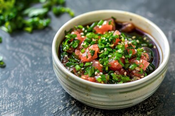 bluefin tuna tartare with nori seaweed and tamari soy sauce