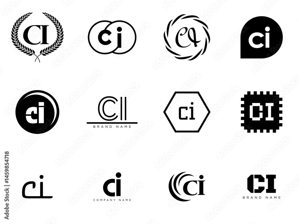 Fototapete ci logo company template. letter c and i logotype. set different classic serif lettering and modern 