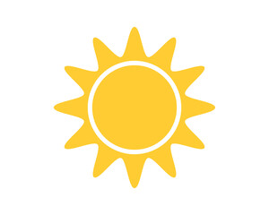 Vibrant yellow sun illustration, isolated on white. Represents warmth, energy, and happiness. Ideal for weather forecasts, summer promotions, or positive messaging.