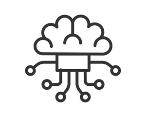 A minimalist icon of a brain connected to circuitry, symbolizing artificial intelligence, machine learning, or innovative technology. Use for presentations, websites,  apps.