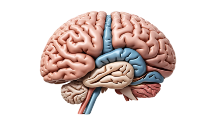 A detailed and colorful illustration showing the human brain's anatomical structures and regions.