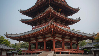 Majestic Japanese Pagoda Architecture  Tranquil Temple  Ancient Roof  Asian Culture