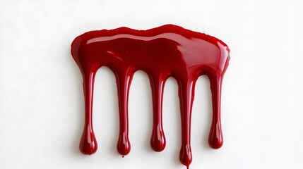 Abstract Red Liquid Dripping Paint Splashes on White Background