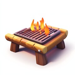 Small wooden grill with flames