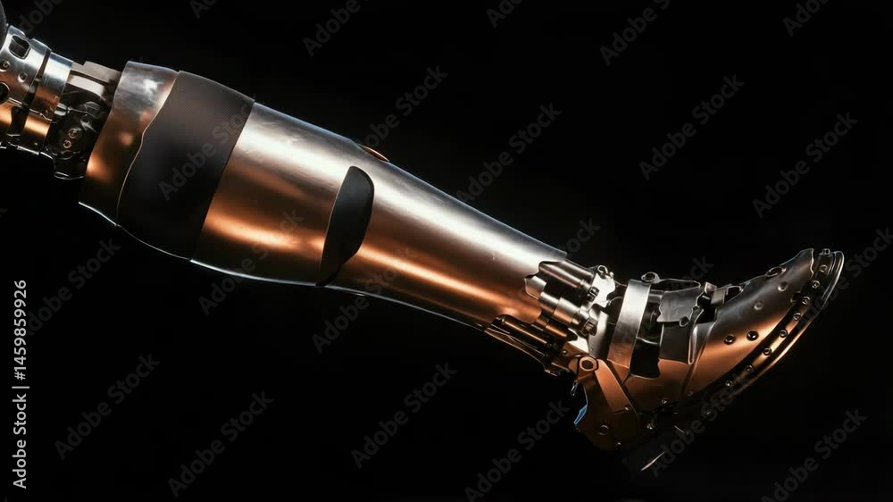 Poster a robotic leg with a robotic hand attached, suitable for futuristic or sci-fi concept illustrations